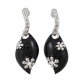 Black Enamel Teardrop with Silver Flowers Pierced Earring - REE307 - Lilylin Designs