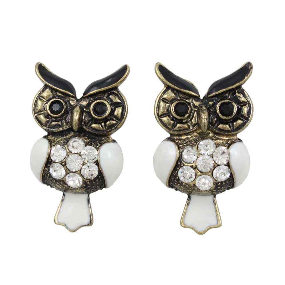 White Enamel Antique Owl Pierced Earring - REE401 - Lilylin Designs