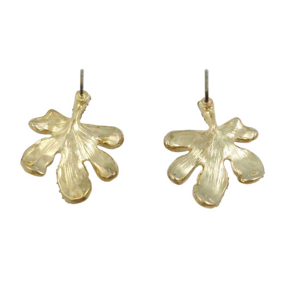 Burgundy Enamel Leaf with Clear Crystals Pierced Earring - REE402 - Lilylin Designs