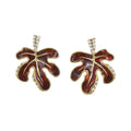 Burgundy Enamel Leaf with Clear Crystals Pierced Earring - REE402 - Lilylin Designs