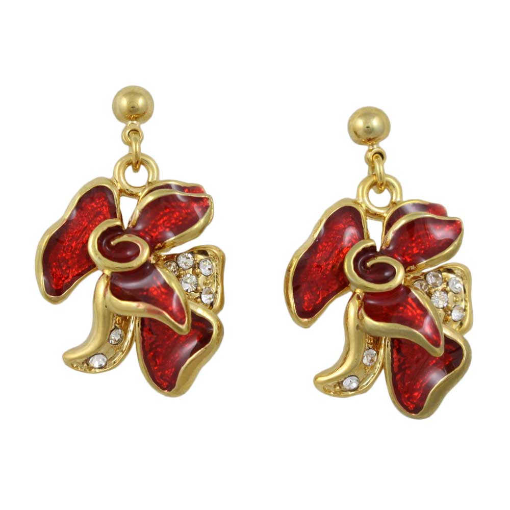 Red Rose with Enamel and Crystals Dangling Earring - REE403 - Lilylin Designs