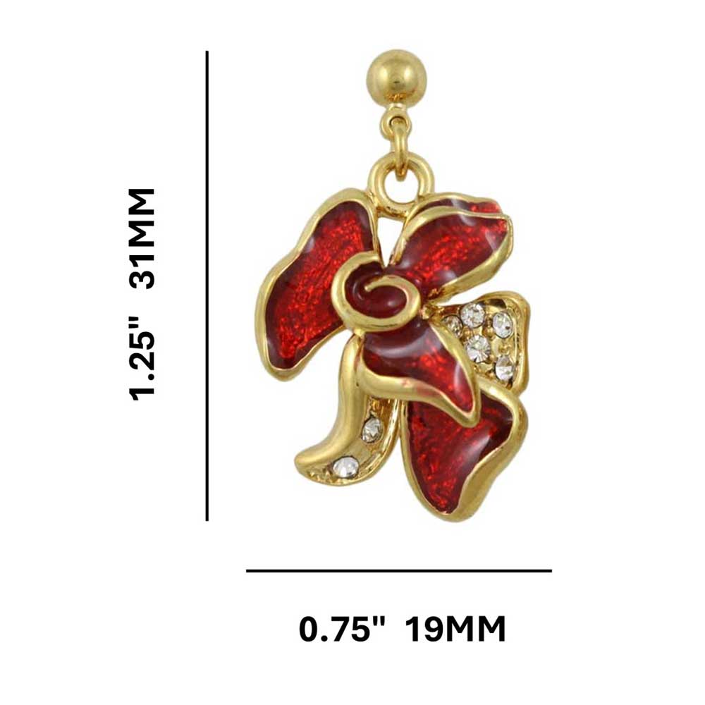 Red Rose with Enamel and Crystals Dangling Earring - REE403 - Lilylin Designs