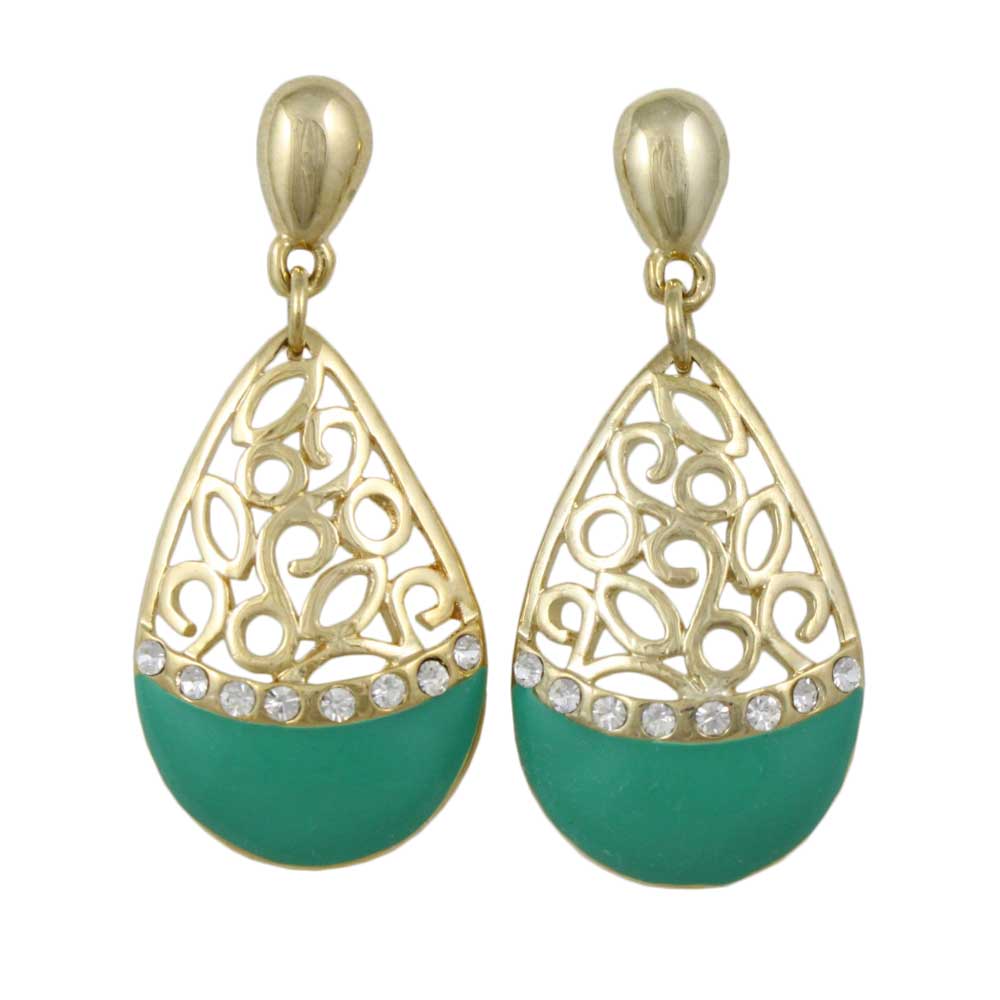 Lilylin Designs Green Enamel Crystal Filigree Teardrop Dangle Earring