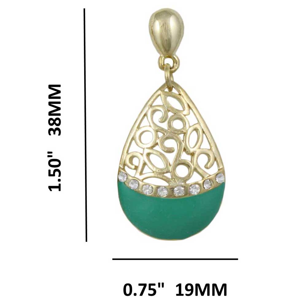 Green Enamel and Crystal Filigree Teardrop Dangle Earring - REE404GN - Lilylin Designs