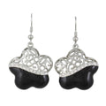 Black and Crystal Filigree Flower Dangling Earring - REE405BK - Lilylin Designs