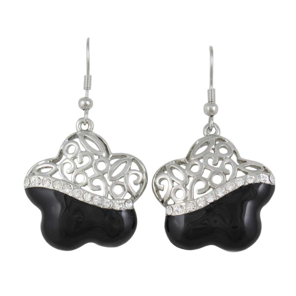 Black and Crystal Filigree Flower Dangling Earring - REE405BK - Lilylin Designs