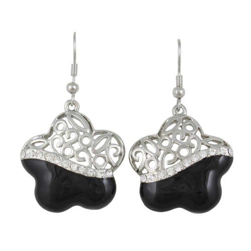 Black and Crystal Filigree Flower Dangling Earring - REE405BK - Lilylin Designs