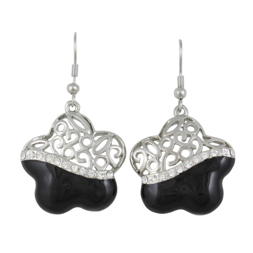 Lilylin Designs Black and Crystal Filigree Flower Dangling Earring