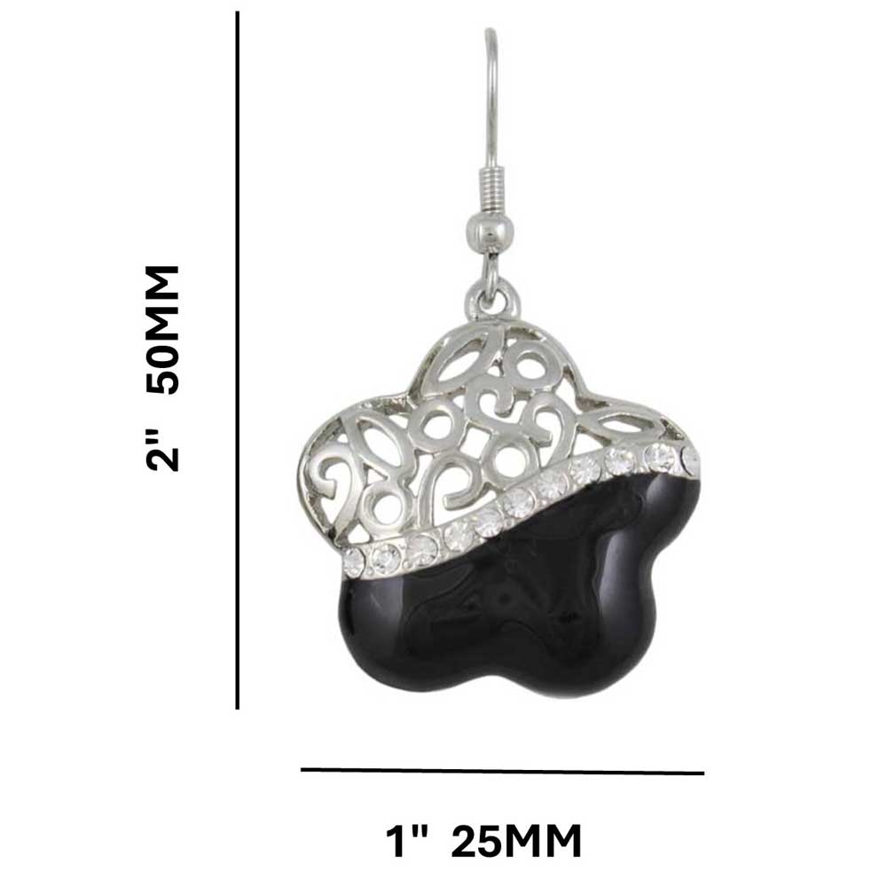 Black and Crystal Filigree Flower Dangling Earring - REE405BK - Lilylin Designs