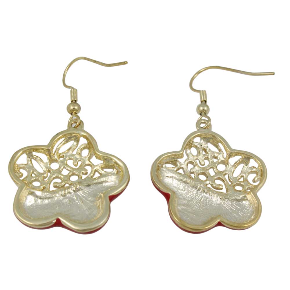 Red and Crystal Filigree Flower Dangling Earring - REE405RD - Lilylin Designs