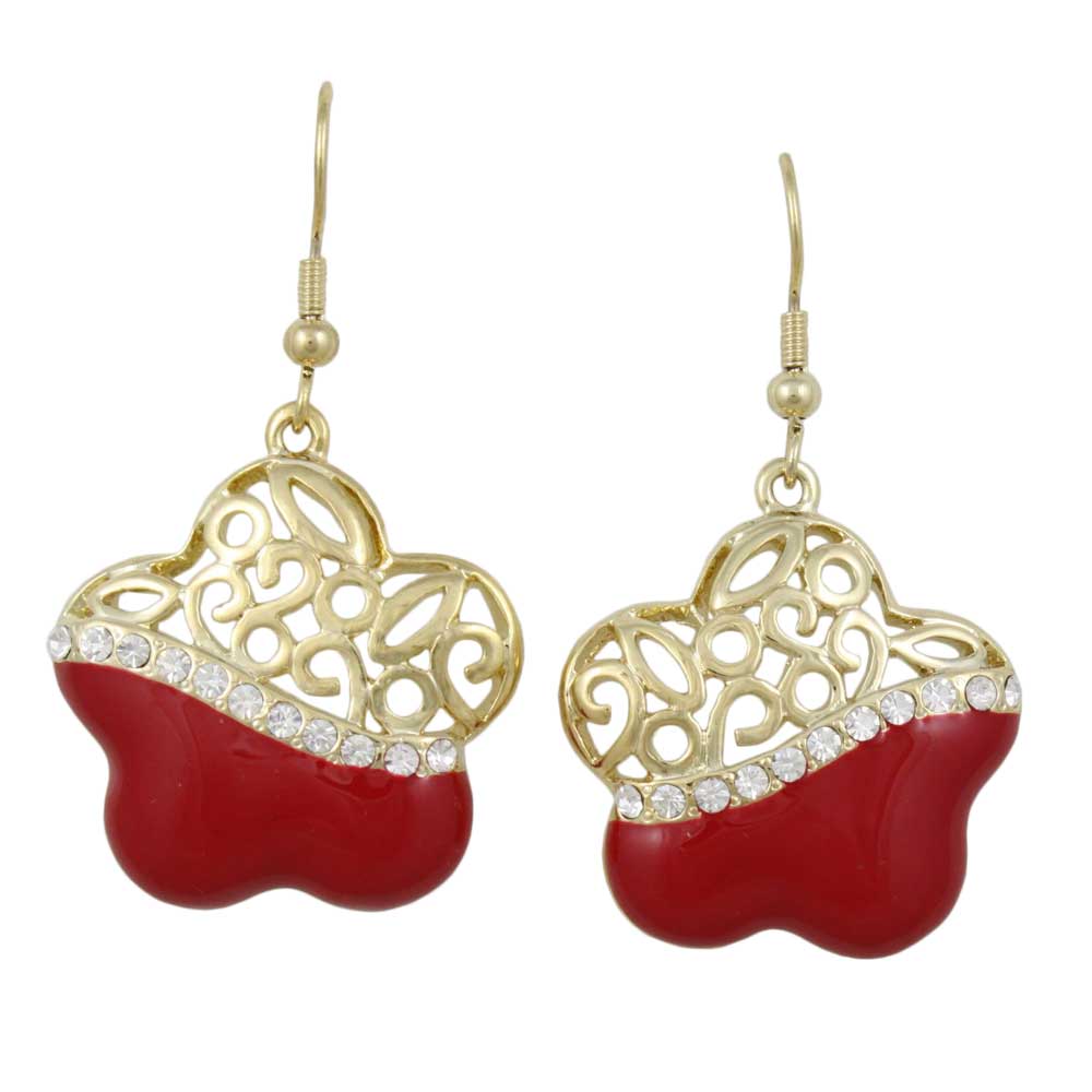 Red and Crystal Filigree Flower Dangling Earring - REE405RD - Lilylin Designs