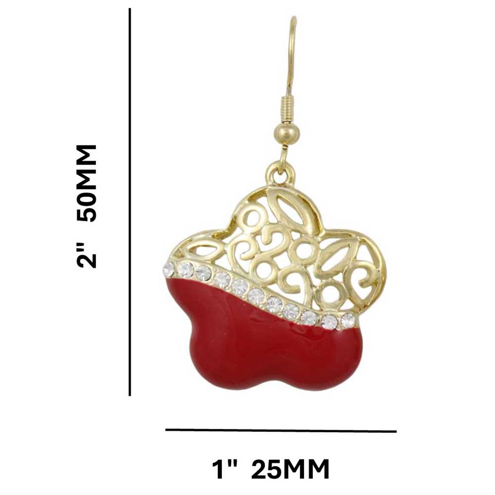 Red and Crystal Filigree Flower Dangling Earring - REE405RD - Lilylin Designs