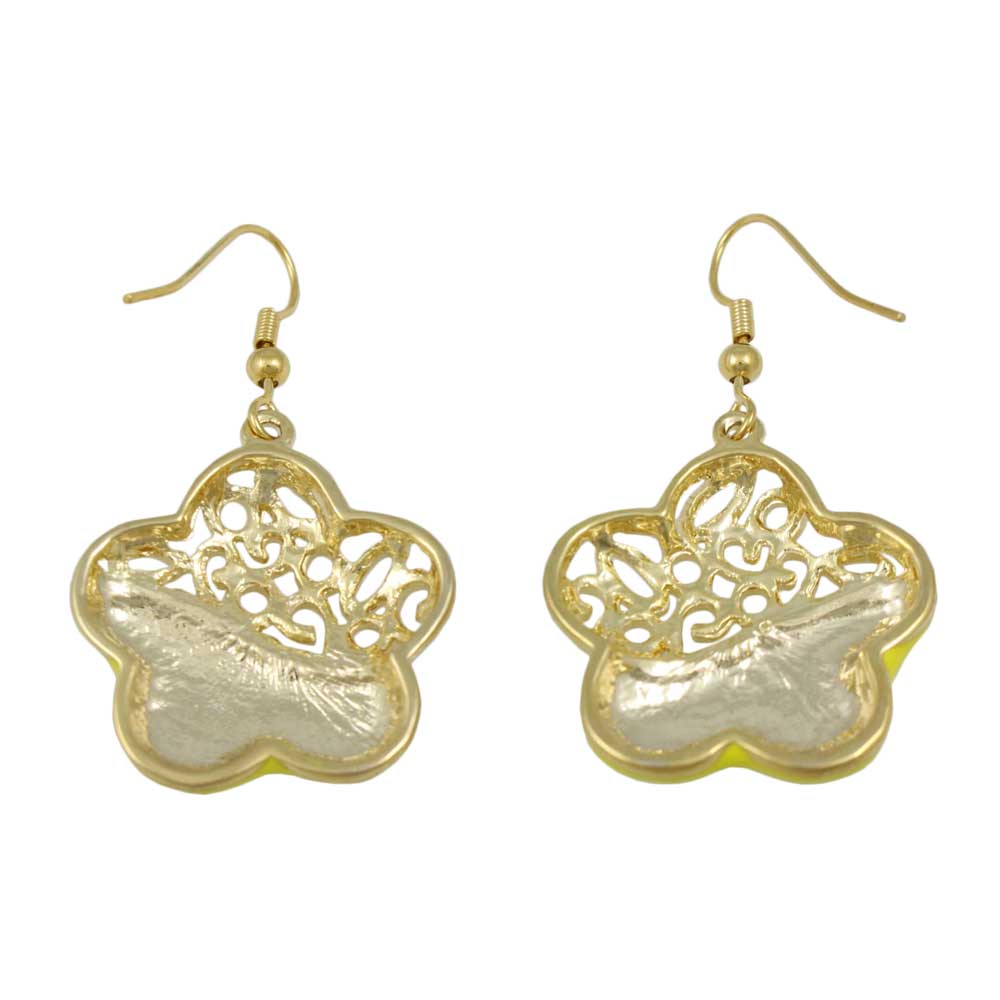 Yellow and Crystal Filigree Flower Dangling Earring - REE405YW - Lilylin Designs