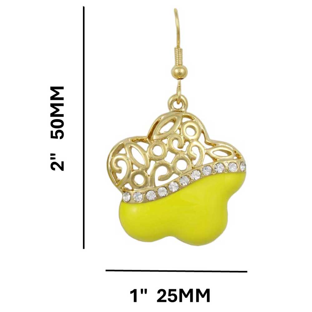 Yellow and Crystal Filigree Flower Dangling Earring - REE405YW - Lilylin Designs