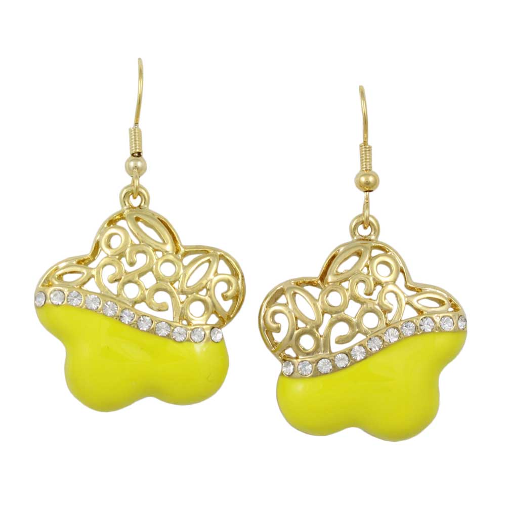 Yellow and Crystal Filigree Flower Dangling Earring - REE405YW - Lilylin Designs