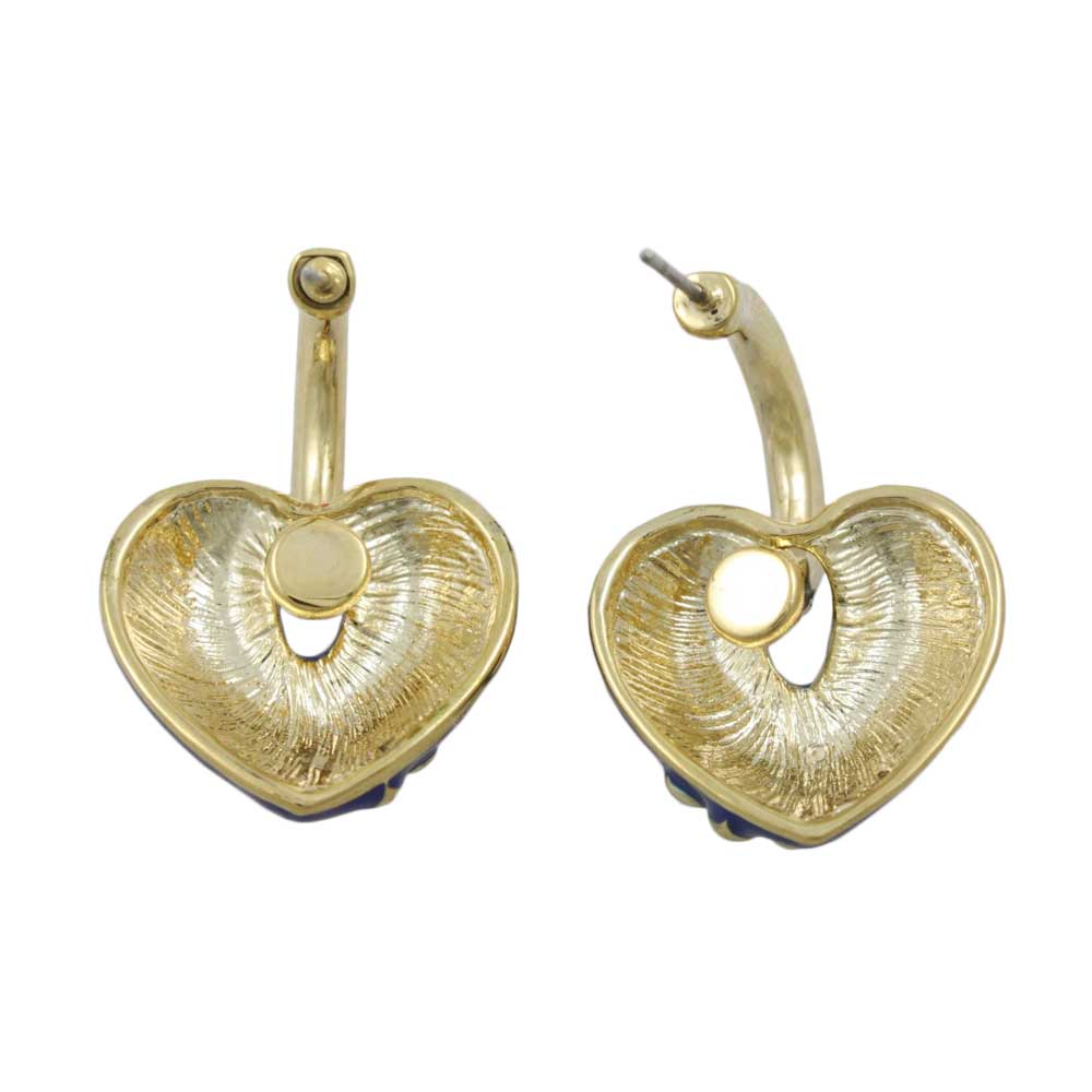 Blue Enamel Heart with Crystal Hoop Pierced Earring - REE406BL - Lilylin Designs