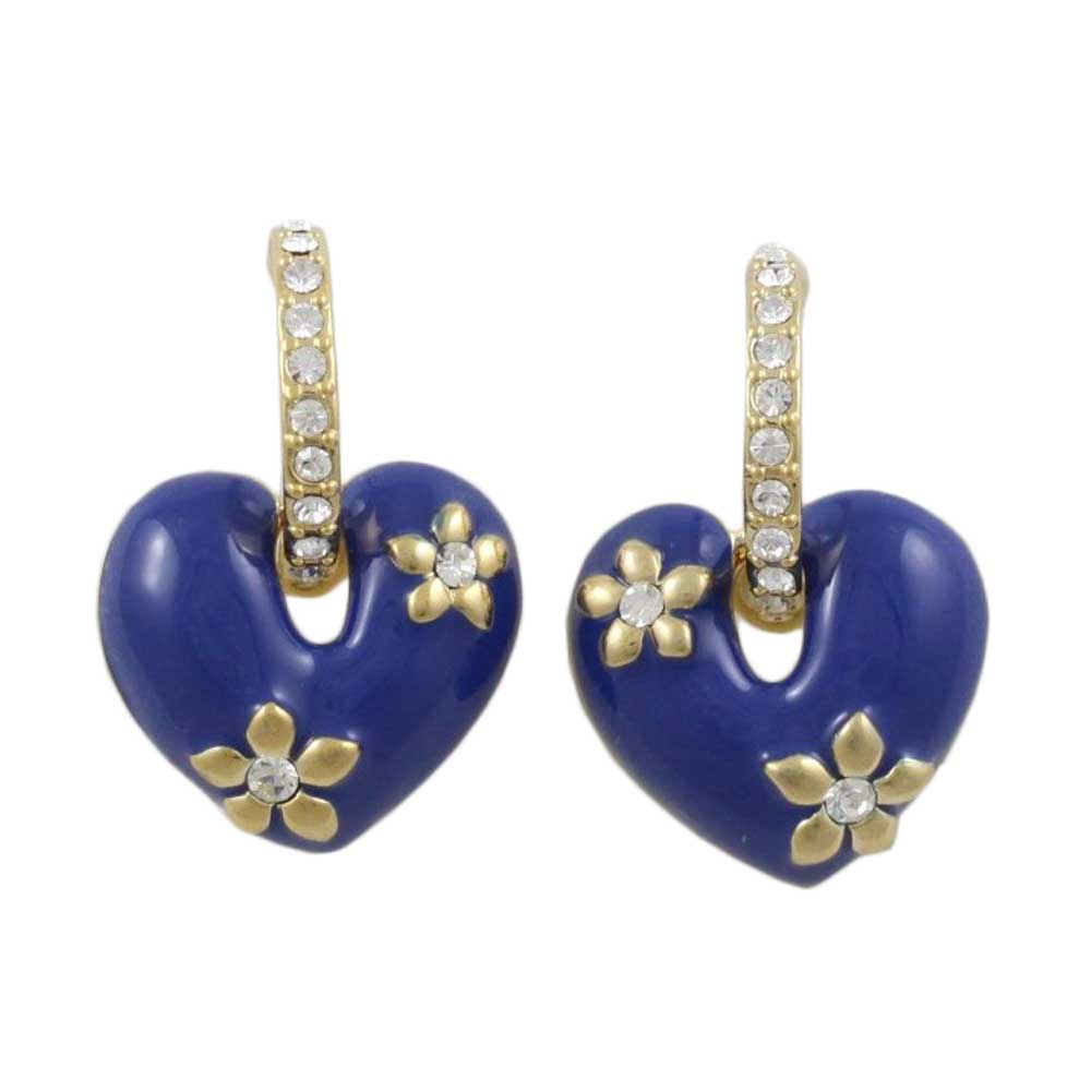 Blue Enamel Heart with Crystal Hoop Pierced Earring - REE406BL - Lilylin Designs
