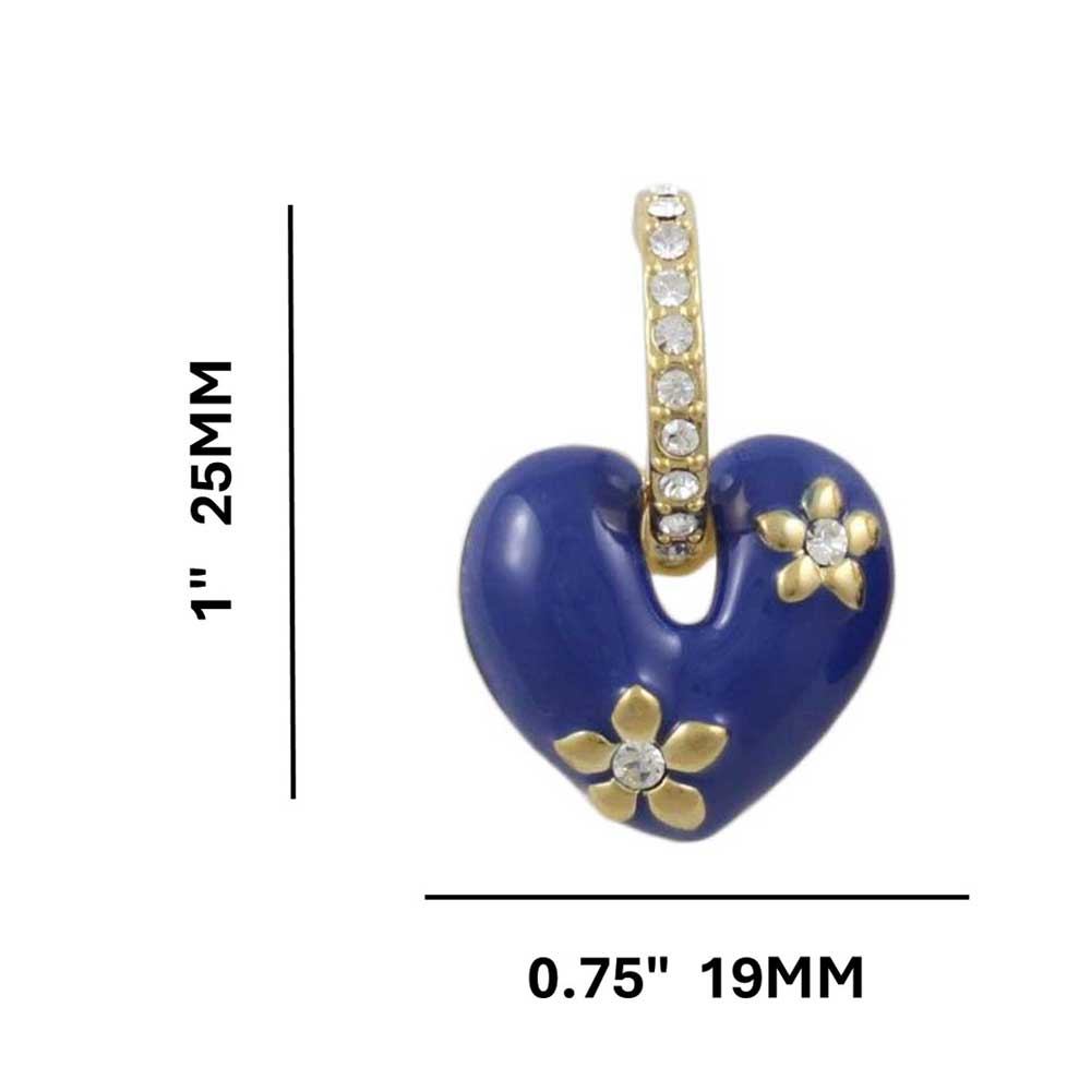 Blue Enamel Heart with Crystal Hoop Pierced Earring - REE406BL - Lilylin Designs