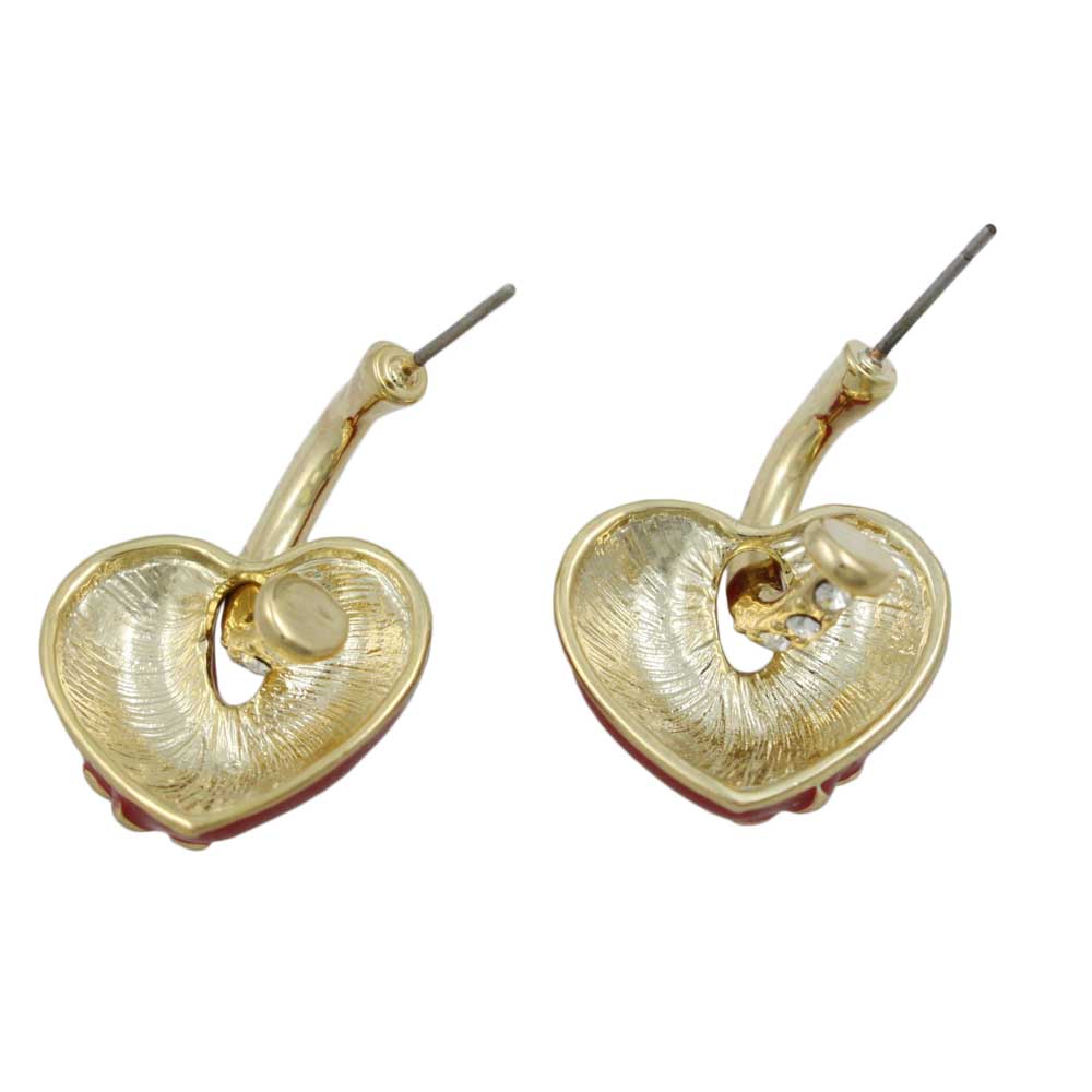 Red Enamel Heart with Crystal Hoop Pierced Earring - REE406RD - Lilylin Designs