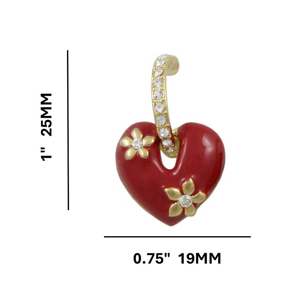 Red Enamel Heart with Crystal Hoop Pierced Earring - REE406RD - Lilylin Designs