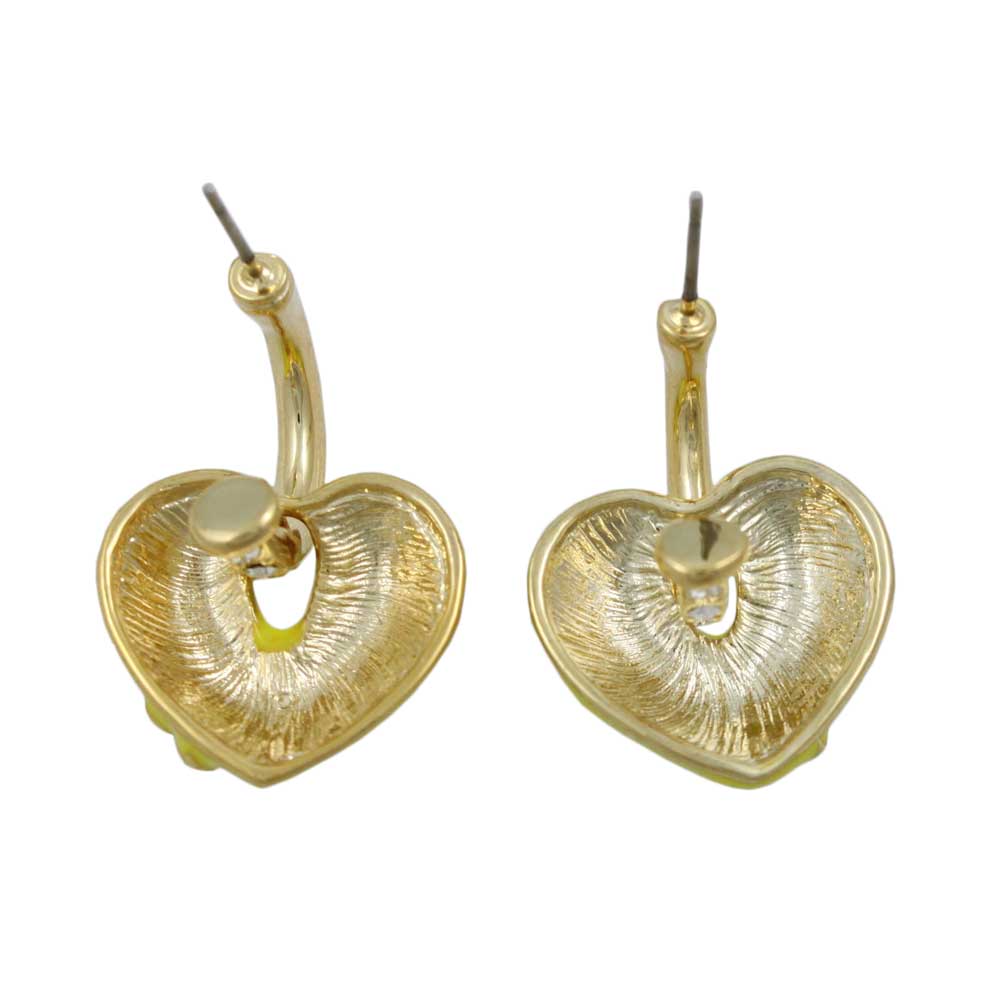 Yellow Enamel Heart with Crystal Hoop Pierced Earring - REE406YW - Lilylin Designs