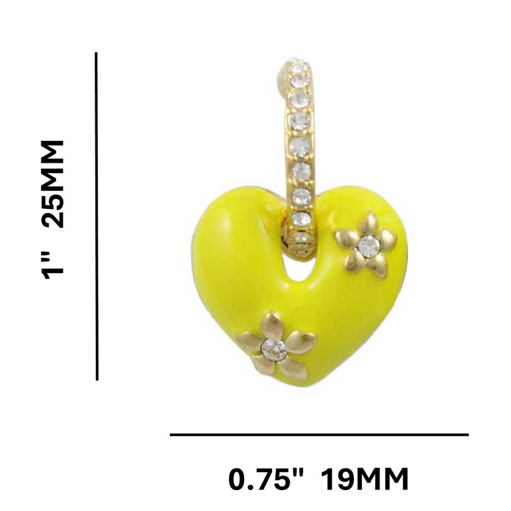 Yellow Enamel Heart with Crystal Hoop Pierced Earring - REE406YW - Lilylin Designs