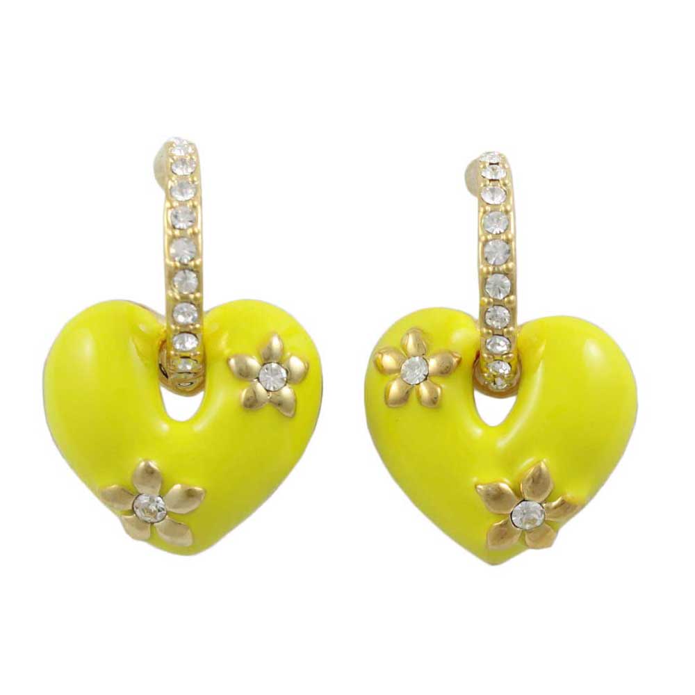 Yellow Enamel Heart with Crystal Hoop Pierced Earring - REE406YW - Lilylin Designs