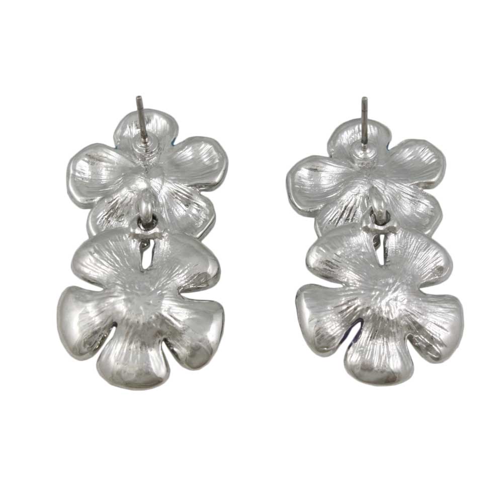 Blue and Purple Enamel Daisies Dangling Pierced Earring - REE407BP - Lilylin Designs