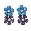 Blue and Purple Enamel Daisies Dangling Pierced Earring - REE407BP - Lilylin Designs