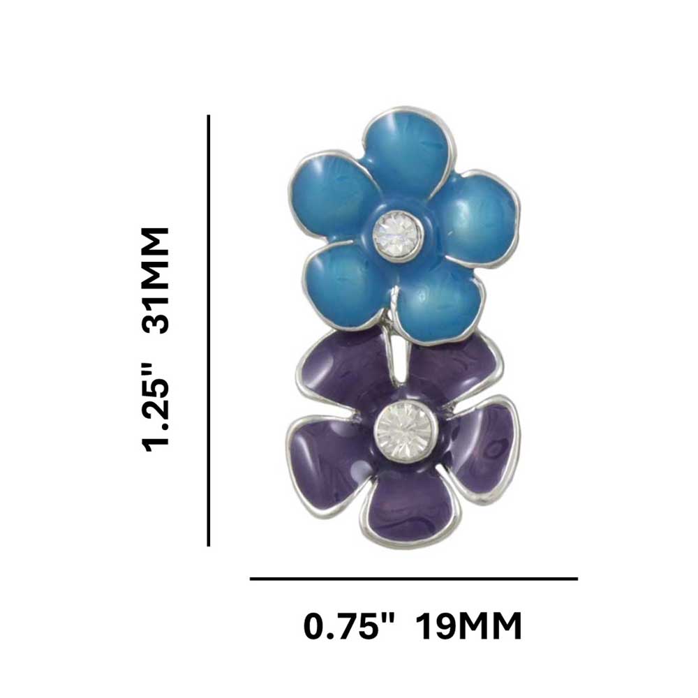 Blue and Purple Enamel Daisies Dangling Pierced Earring - REE407BP - Lilylin Designs