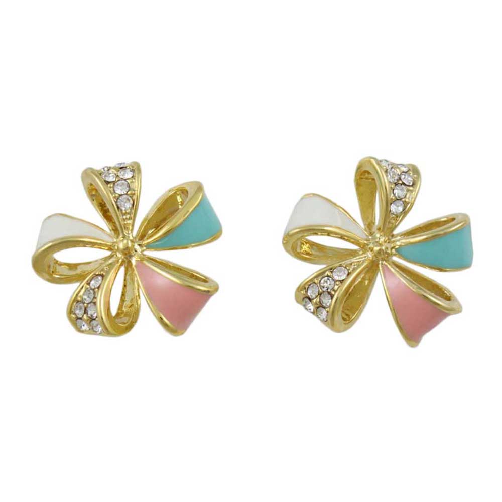 Pastel Enamel and Crystal Fancy Bow Pierced Earring - REE409 - Lilylin Designs