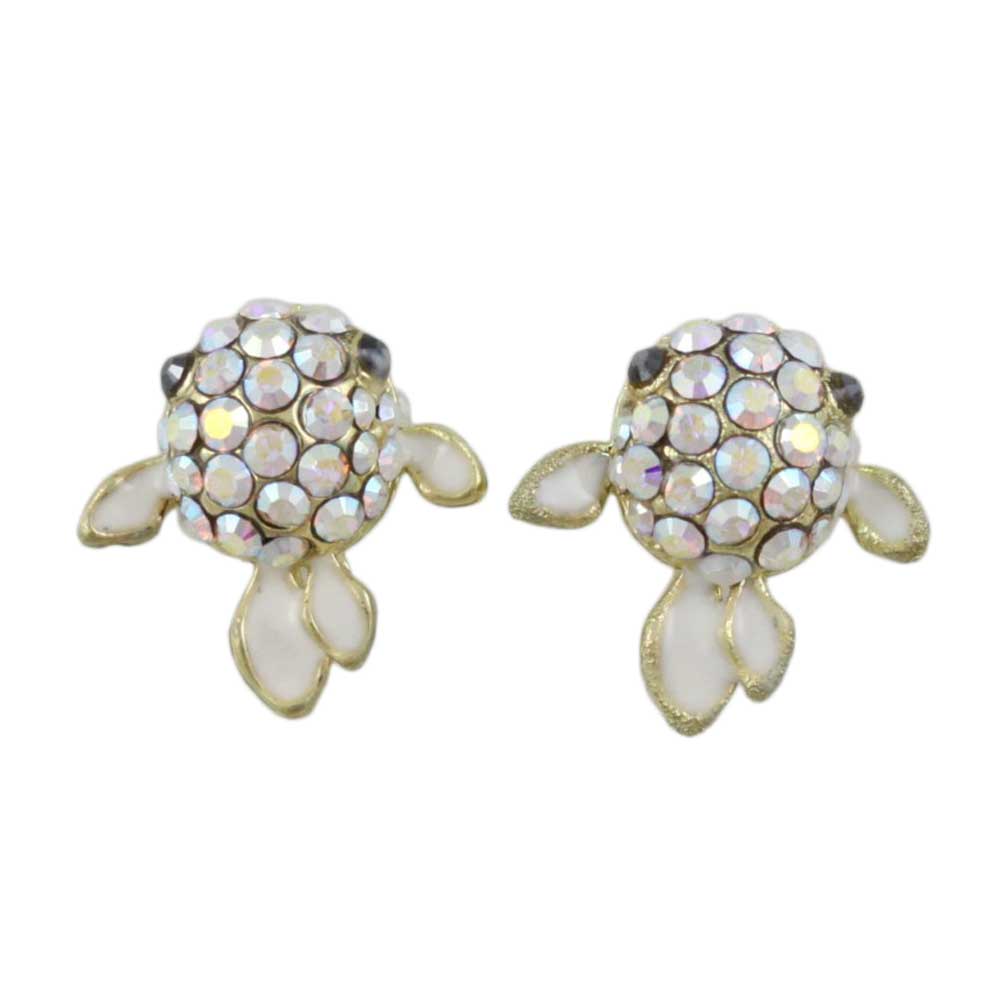 Tiny Cream Enamel and Crystal Fish Pierced Earring - REE506 - Lilylin Designs