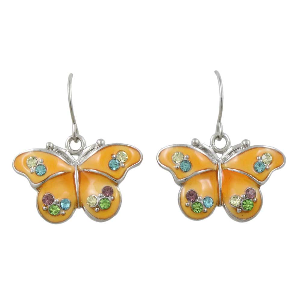 Light Orange Enamel with Pastel Crystals Butterfly Earring - REE508 - Lilylin Designs