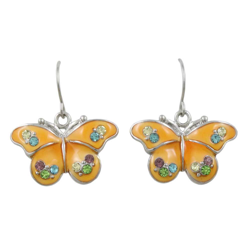Lilylin Designs Orange Enamel with Pastel Crystals Butterfly Earring