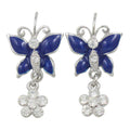 Blue Butterfly with Crystal Daisy Pierced Earring - REE509 - Lilylin Designs
