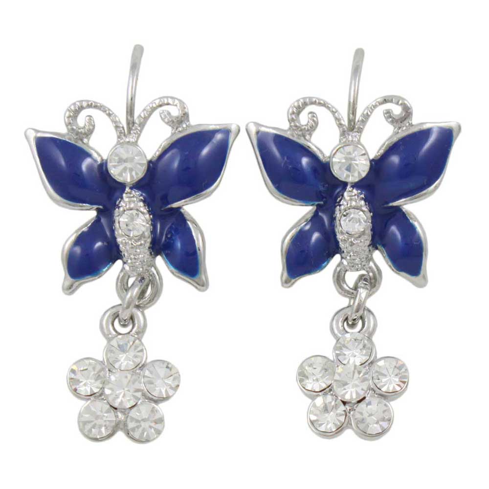 Blue Butterfly with Crystal Daisy Pierced Earring - REE509 - Lilylin Designs
