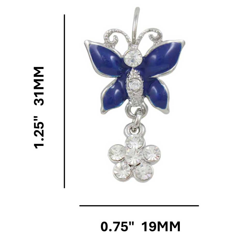 Blue Butterfly with Crystal Daisy Pierced Earring - REE509 - Lilylin Designs