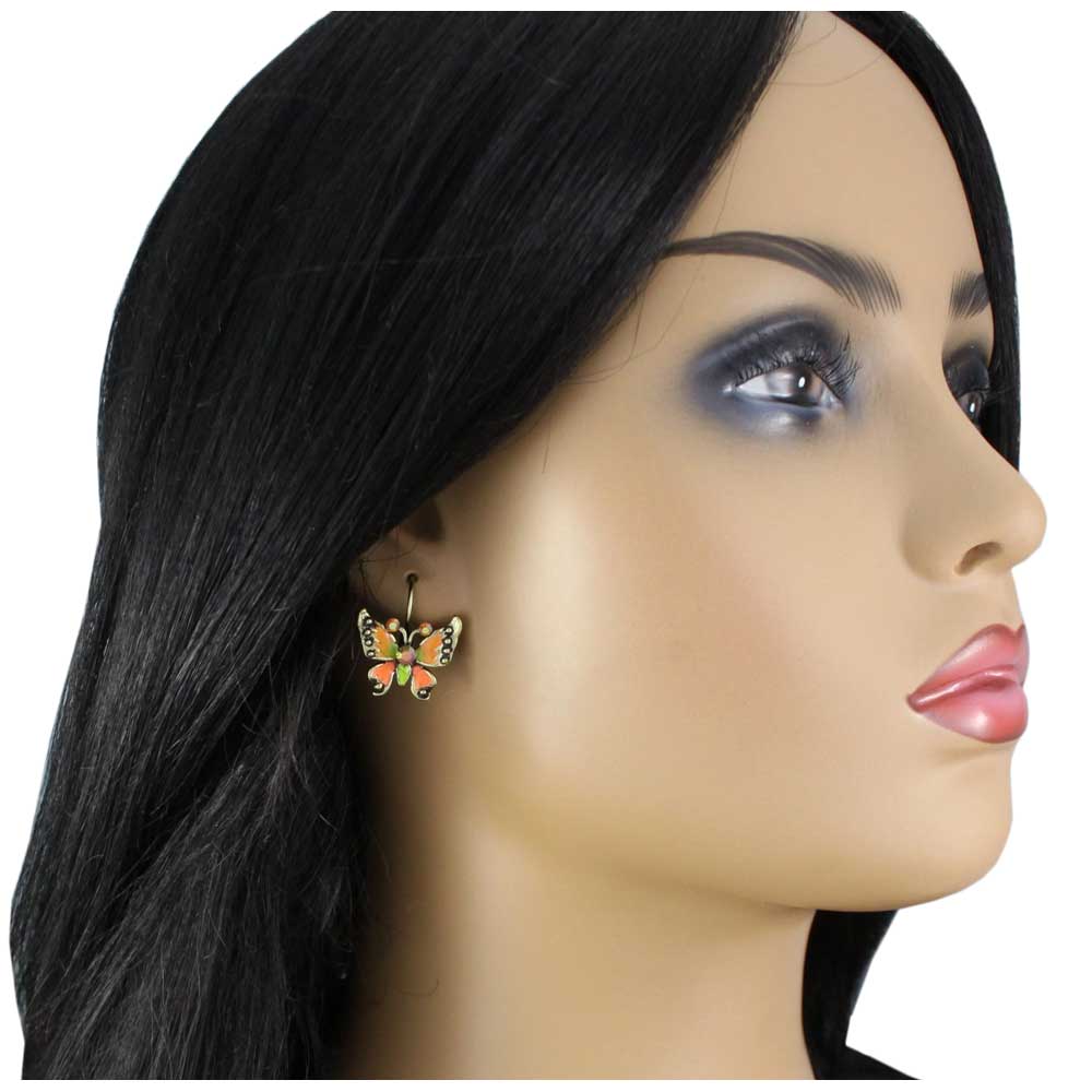 Orange Antique Butterfly Pierced Earring - REE531 - Lilylin Designs