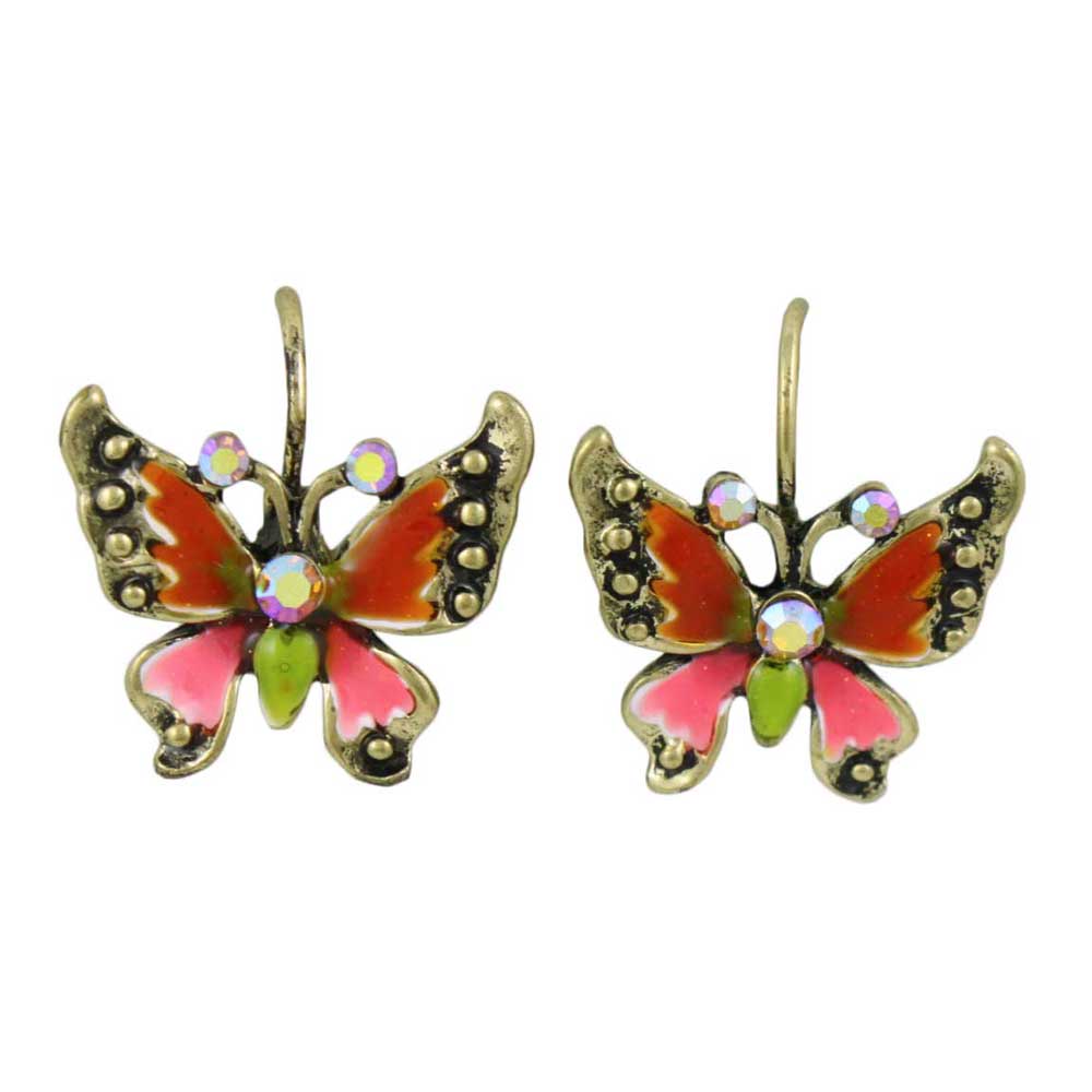 Orange and Pink Butterfly Pierced Earring - REE531HP - Lilylin Designs