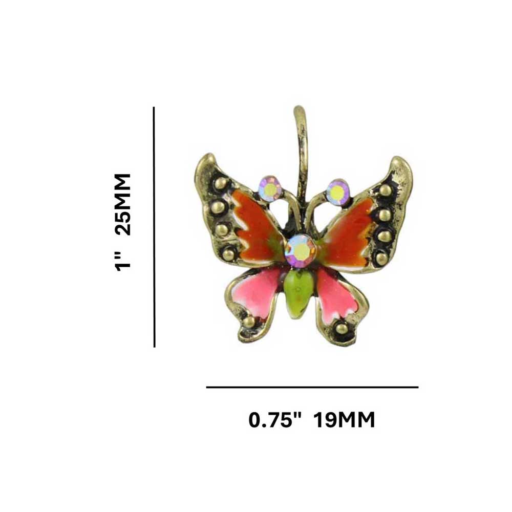 Orange and Pink Butterfly Pierced Earring - REE531HP - Lilylin Designs