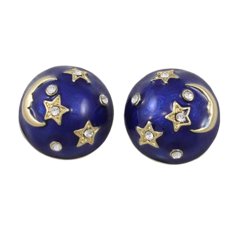 Lilylin Designs Blue Enamel and Crystal Celestial Dome Clip Earring