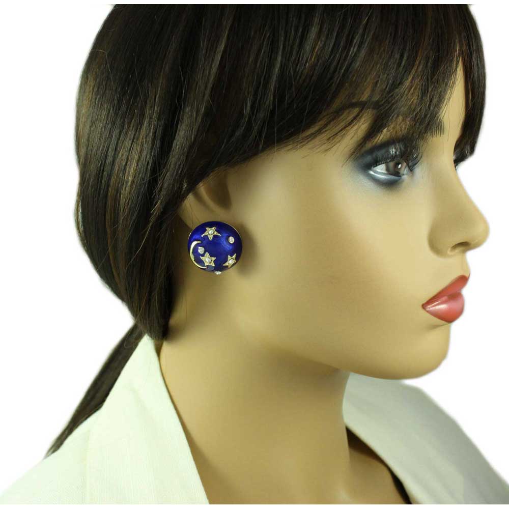 Blue Enamel and Crystal Celestial Clip Earring - REE701C - Lilylin Designs