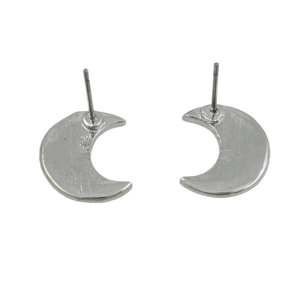 Crescent Moon with Black and Crystal Pierced Earring - REE711 - Lilylin Designs