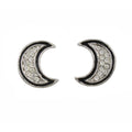 Crescent Moon with Black and Crystal Pierced Earring - REE711 - Lilylin Designs