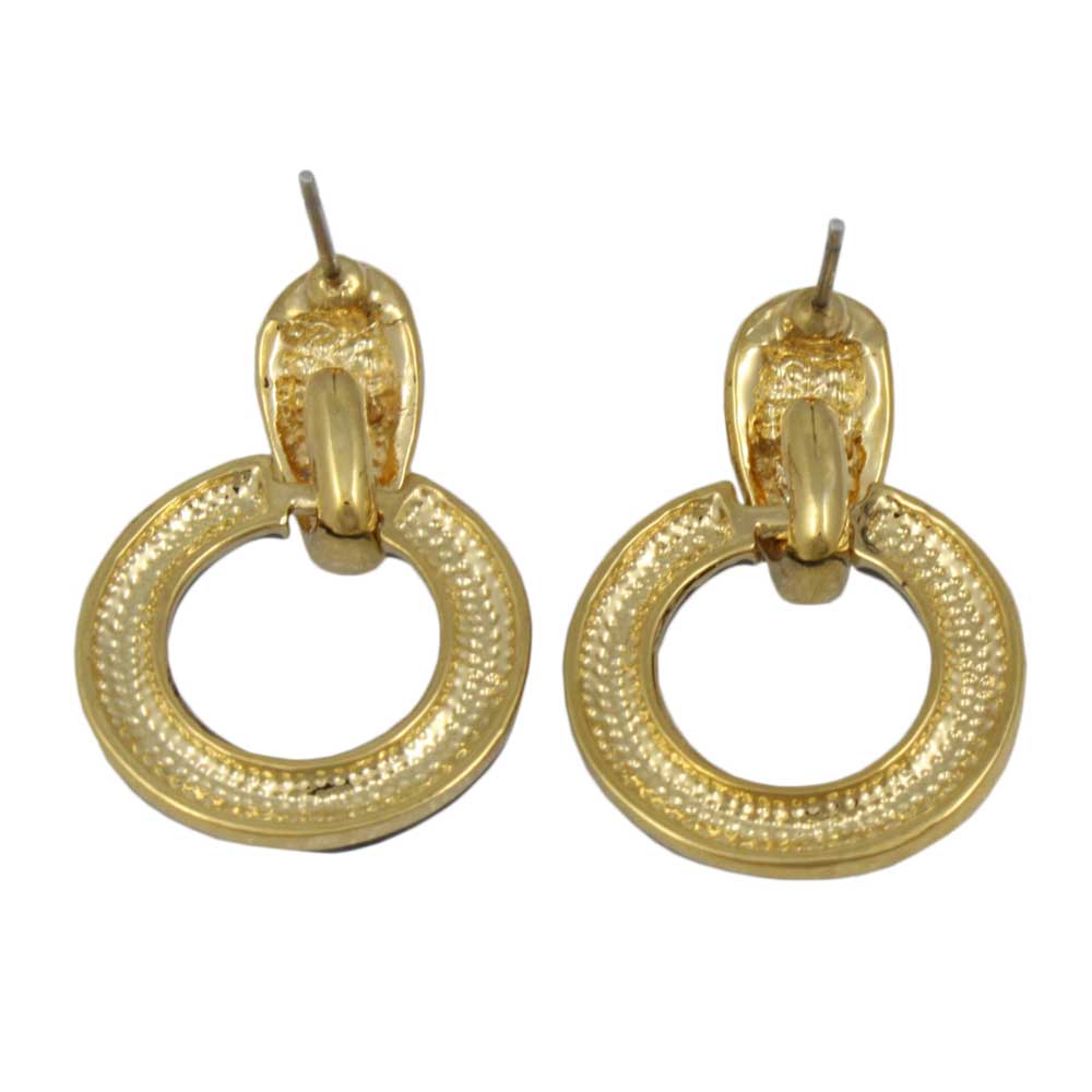Black and Crystal Doorknocker Pierced Earring in Gold - REE829 - Lilylin Designs