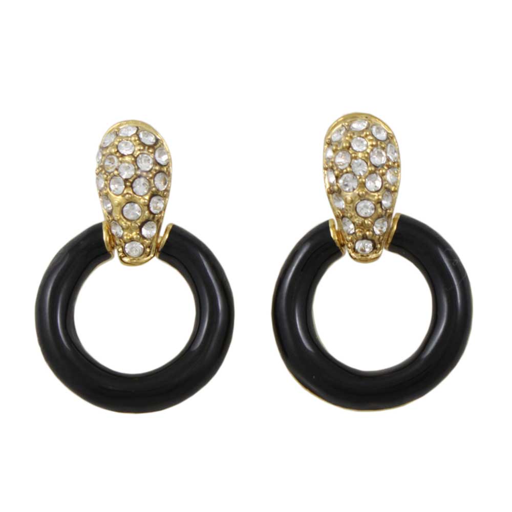 Black and Crystal Doorknocker Clip Earring in Gold - REE829C - Lilylin Designs