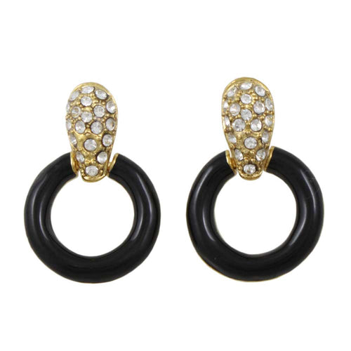 Black and Crystal Doorknocker Clip Earring in Gold - REE829C - Lilylin Designs