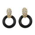 Black and Crystal Doorknocker Pierced Earring in Gold - REE829 - Lilylin Designs
