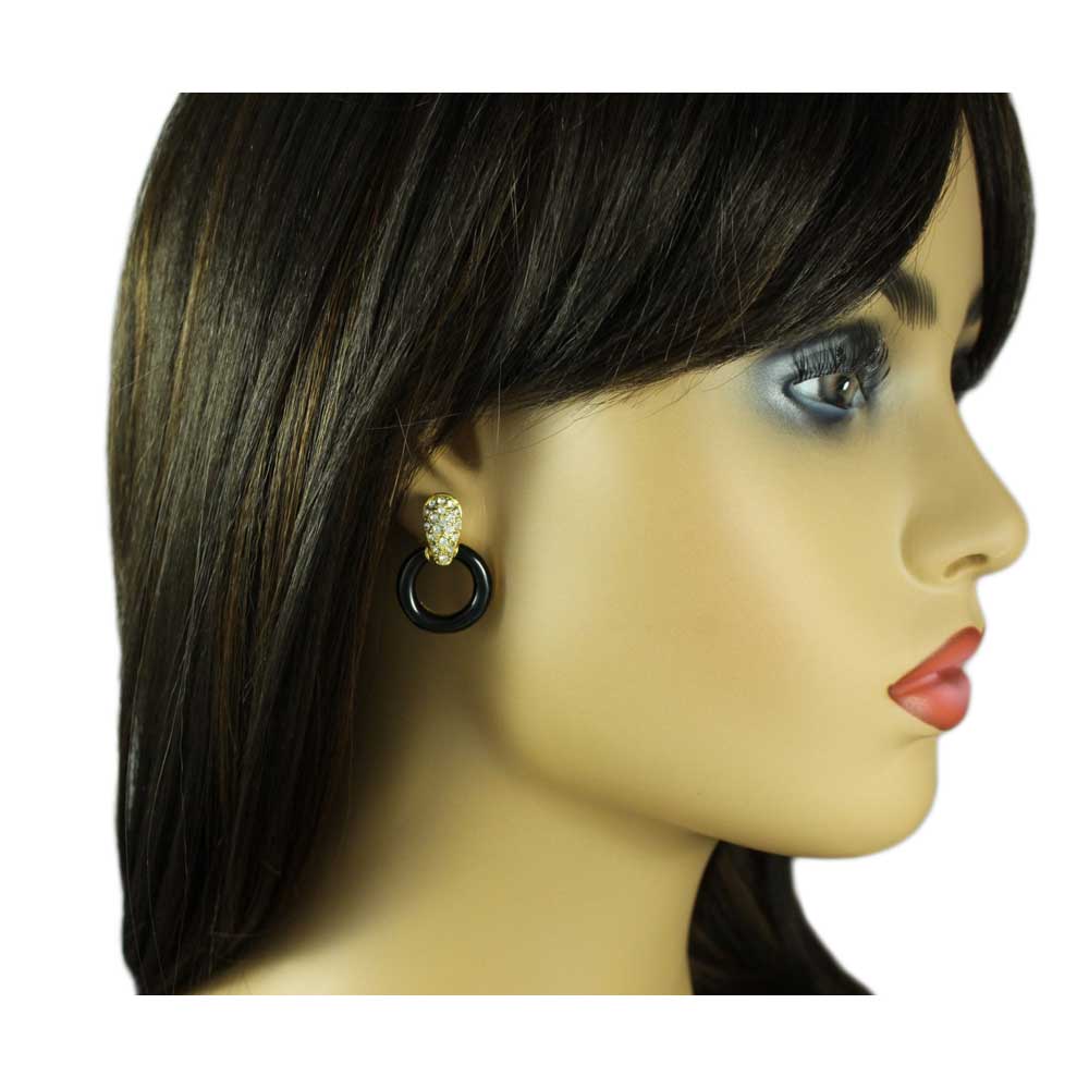 Black and Crystal Doorknocker Clip Earring in Gold - REE829C - Lilylin Designs