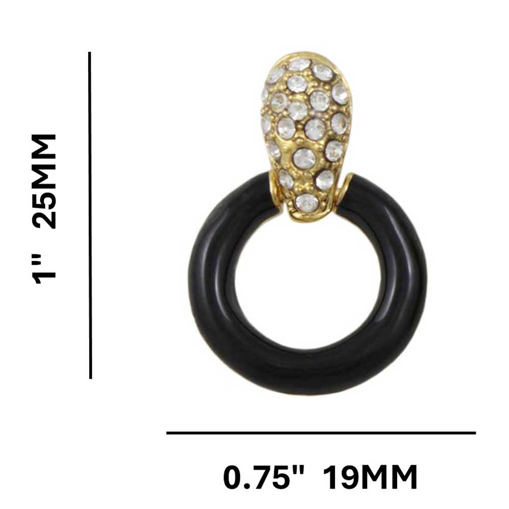 Black and Crystal Doorknocker Pierced Earring in Gold - REE829 - Lilylin Designs